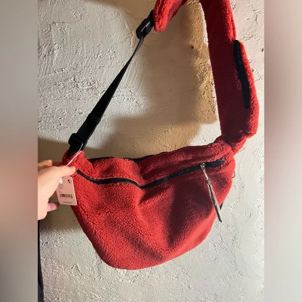 Free People Movement NWT Cabin Red Fuzzy Teddy Crossbody Bag